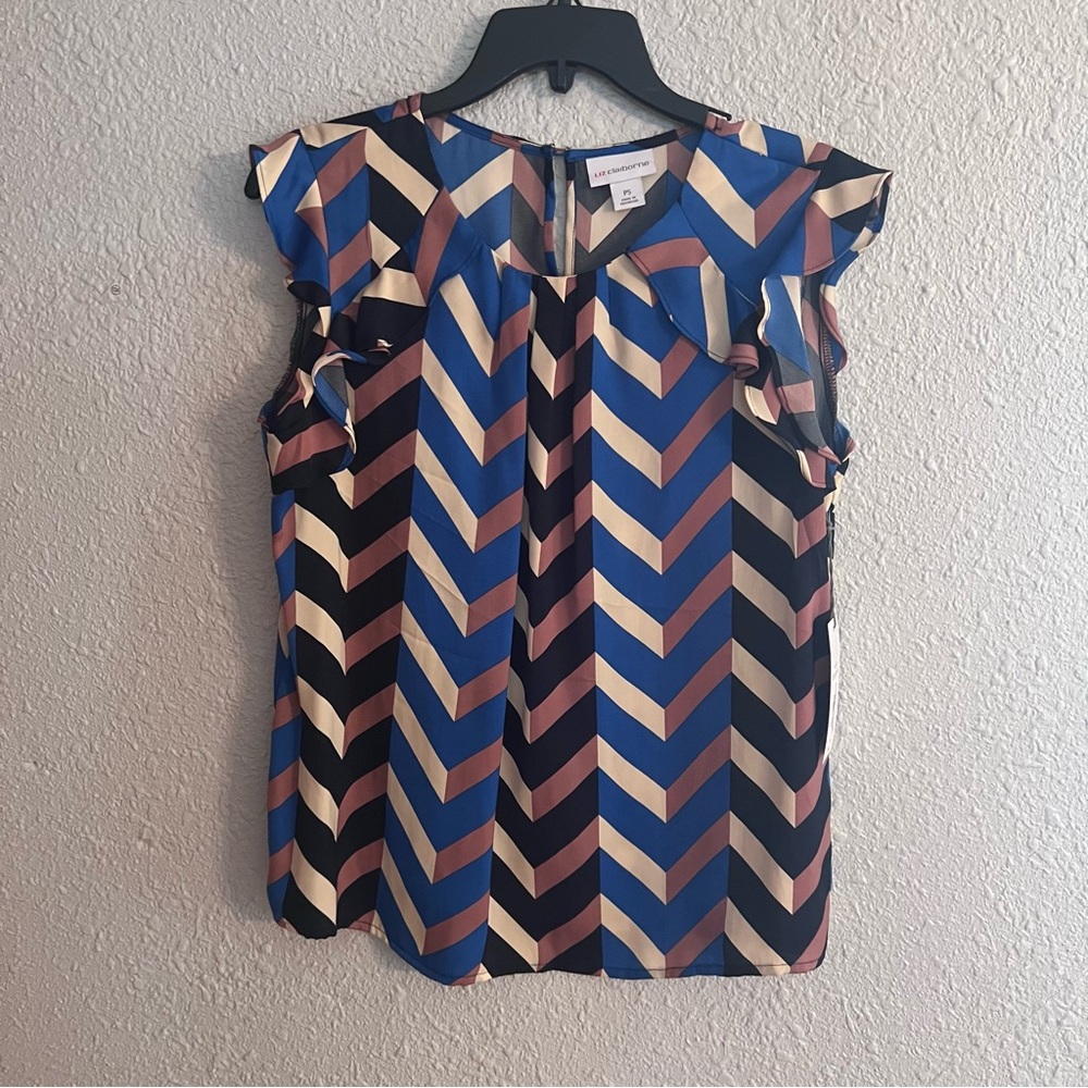 Liz Claiborne Chevron Blue and Brown Blouse
